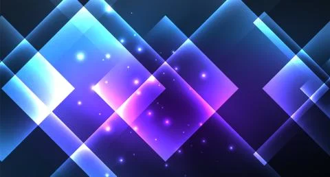 Neon glowing techno square rectangle lines, blue hi-tech futuristic abstract Illustrazione stock