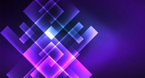 Neon glowing techno square rectangle lines, blue hi-tech futuristic abstract Illustrazione stock