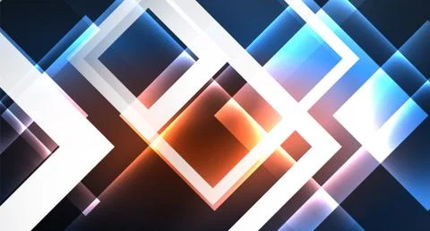 Neon glowing techno square rectangle lines, blue hi-tech futuristic abstract Illustrazione stock