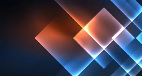 Neon glowing techno square rectangle lines, blue hi-tech futuristic abstract Illustrazione stock