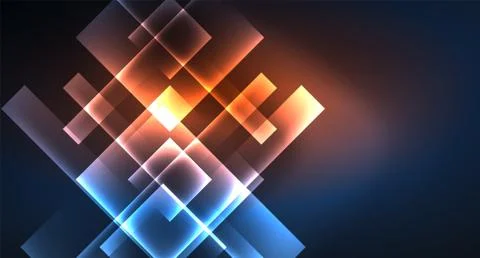 Neon glowing techno square rectangle lines, blue hi-tech futuristic abstract Illustrazione stock
