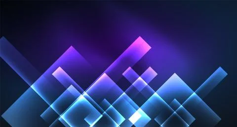 Neon glowing techno square rectangle lines, blue hi-tech futuristic abstract Stock Illustration