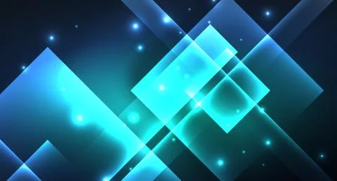 Neon glowing techno square rectangle lines, blue hi-tech futuristic abstract Stock Illustration