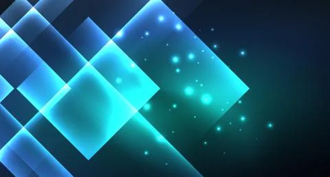 Neon glowing techno square rectangle lines, blue hi-tech futuristic abstract Illustrazione stock