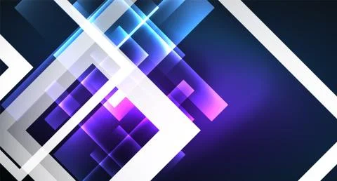 Neon glowing techno square rectangle lines, blue hi-tech futuristic abstract Illustrazione stock