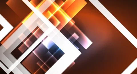 Neon glowing techno square rectangle lines, blue hi-tech futuristic abstract Stock Illustration