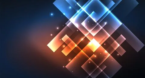 Neon glowing techno square rectangle lines, blue hi-tech futuristic abstract Stock Illustration