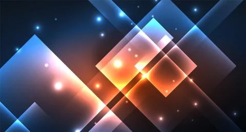 Neon glowing techno square rectangle lines, blue hi-tech futuristic abstract Illustrazione stock