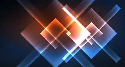Neon glowing techno square rectangle lines, blue hi-tech futuristic abstract Illustrazione stock