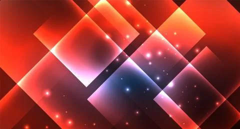 Neon glowing techno square rectangle lines, blue hi-tech futuristic abstract Stock Illustration