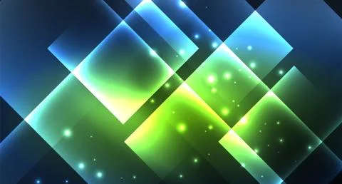 Neon glowing techno square rectangle lines, blue hi-tech futuristic abstract Illustrazione stock