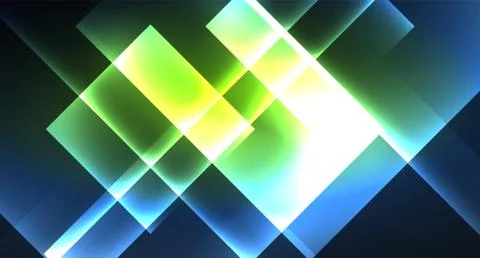 Neon glowing techno square rectangle lines, blue hi-tech futuristic abstract Illustrazione stock