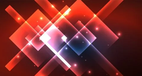 Neon glowing techno square rectangle lines, blue hi-tech futuristic abstract Illustrazione stock