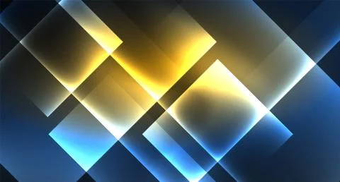 Neon glowing techno square rectangle lines, blue hi-tech futuristic abstract Stock Illustration