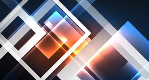Neon glowing techno square rectangle lines, blue hi-tech futuristic abstract Illustrazione stock
