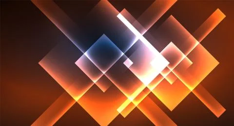 Neon glowing techno square rectangle lines, blue hi-tech futuristic abstract Illustrazione stock