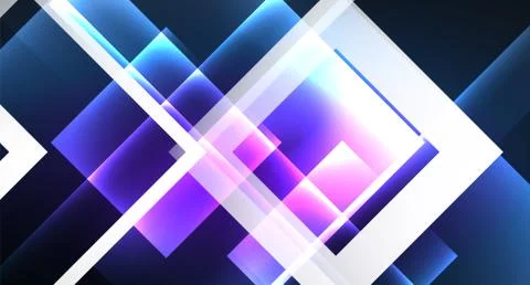 Neon glowing techno square rectangle lines, blue hi-tech futuristic abstract Illustrazione stock