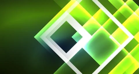 Neon glowing techno square rectangle lines, blue hi-tech futuristic abstract Stock Illustration