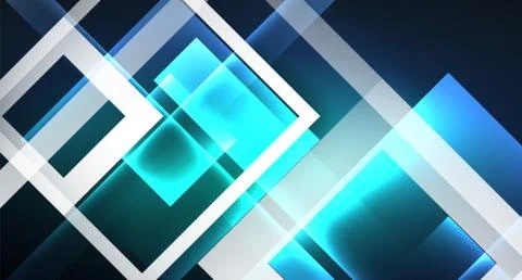 Neon glowing techno square rectangle lines, blue hi-tech futuristic abstract Stock Illustration