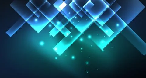 Neon glowing techno square rectangle lines, blue hi-tech futuristic abstract Illustrazione stock