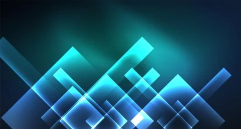 Neon glowing techno square rectangle lines, blue hi-tech futuristic abstract Stock Illustration