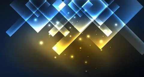 Neon glowing techno square rectangle lines, blue hi-tech futuristic abstract Stock Illustration