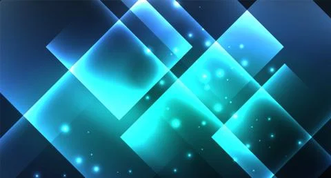 Neon glowing techno square rectangle lines, blue hi-tech futuristic abstract Illustrazione stock