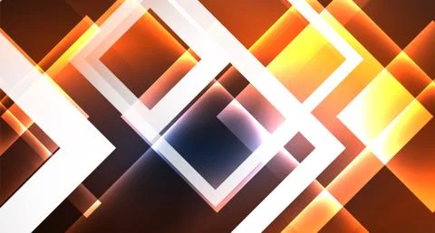 Neon glowing techno square rectangle lines, blue hi-tech futuristic abstract Illustrazione stock