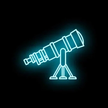Neon glowing telescope exploring space and astronomy science Stock Illustration