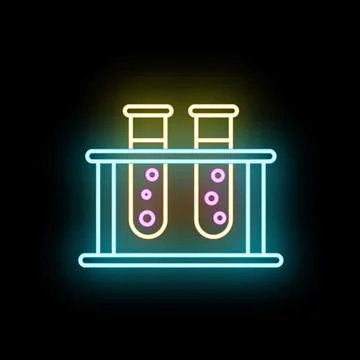 Neon glowing test tubes in science lab rack Stock Illustration