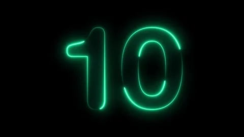 Neon glowing text 10 number animation on black background, Neon number 10 w.. Stock Footage 309263145