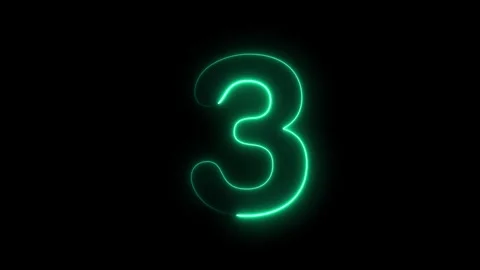 Neon glowing text 3 number animation on black background, Neon number 3 wit.. Stock Footage 309261200
