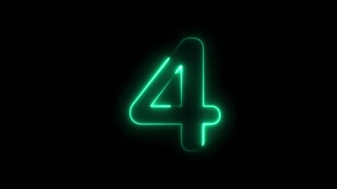 Neon glowing text 4 number animation on black background, Neon number 4 wit.. Stock Footage 309261479