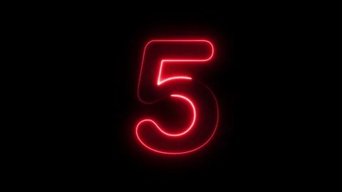Neon glowing text 5 number animation on black background, Neon number 5 wit.. Stock Footage 309261749