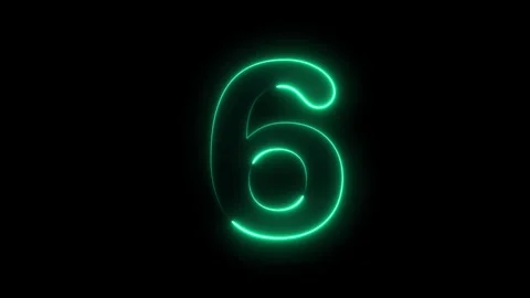 Neon glowing text 6 number animation on black background, Neon number 6 wit.. Stock Footage 309262067