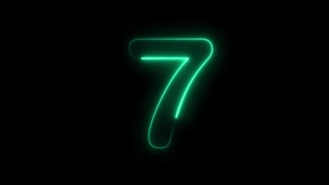 Neon glowing text 7 number animation on black background, Neon number 7 wit.. Stock Footage 309262340