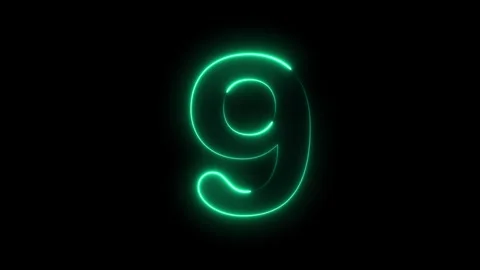 Neon glowing text 9 number animation on black background, Neon number 9 wit.. Stock Footage 309262873