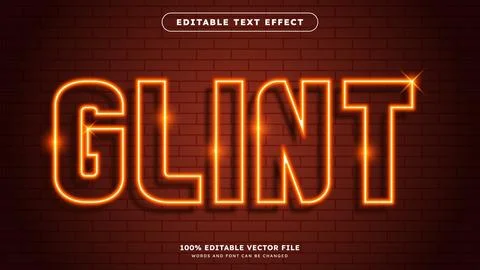 Neon glowing text effect editable neon light text style isolated on brick w.. Stock Illustration