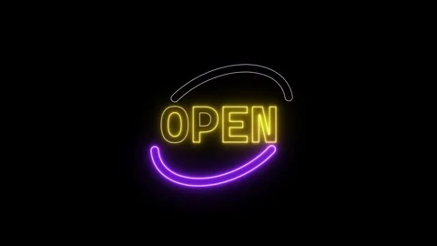 Neon glowing text open animation on black background. Bright neon line open.. Stock Footage 309301109