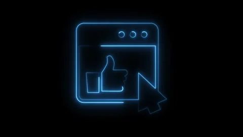 Neon glowing thumbs up icon on a browser page with cursor animation Stock Footage 308286306