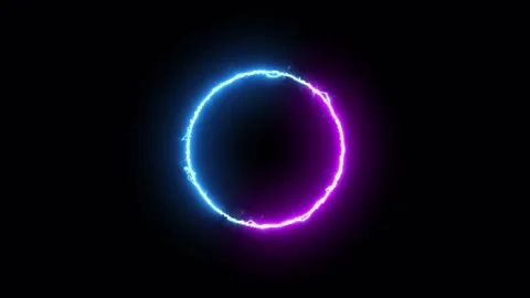 Neon glowing thunder style circle frame animation isolated on black background Stock Footage 345111603