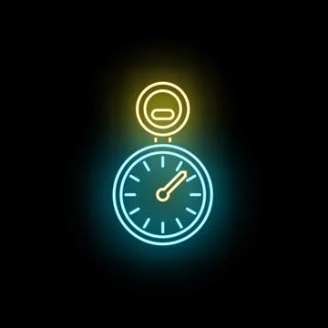 Neon glowing timer gauge measuring pressure icon Stock Illustration
