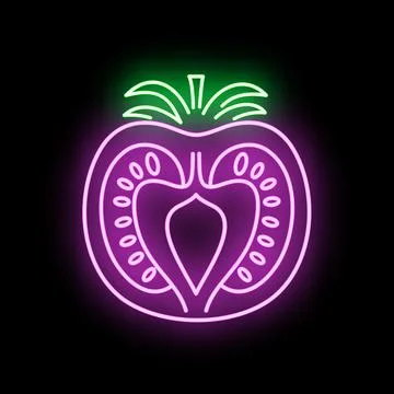 Neon glowing tomato slice fruit icon Stock Illustration