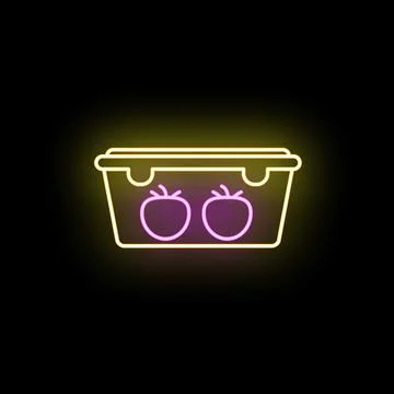 Neon glowing tomatoes in plastic container icon Stock Illustration