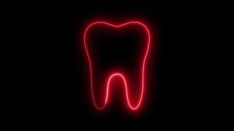 Neon glowing tooth animation isolated on black background, dentist, teeth, .. Stock Footage 309409977