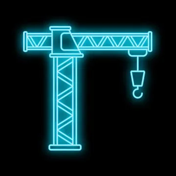 Neon glowing tower crane lifting construction hook Stock Illustration