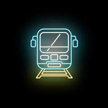 Neon glowing train icon line art 스톡 일러스트