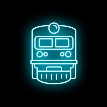 Neon glowing train light rail transport icon Stock Illustration