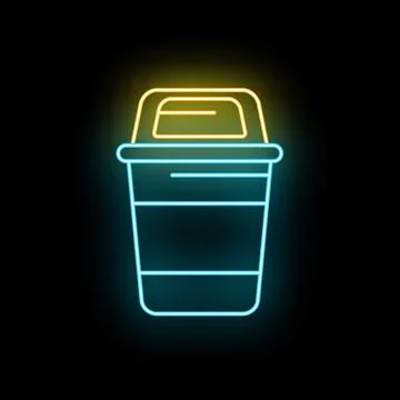 Neon glowing trash bin for waste disposal Stock Illustration