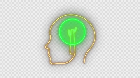 Neon glowing tree icon in human head. Line art and icon concept about ESG Stock-Footage 274138938